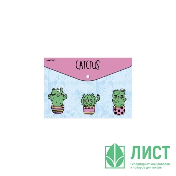 Папка-конверт на кнопке А5 DEVENTE,  150мкм, "Cactus" с рисунком 3071994 316934