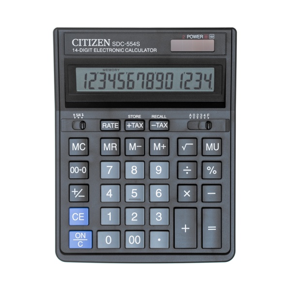 Калькулятор настольный Eleven SDC-554S, 14 разрядов, двойное питание, 155*205*36мм, черный 339207